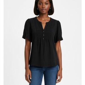 *BIN* PEACE & PEARLS Textured Top, Women’s L, Black